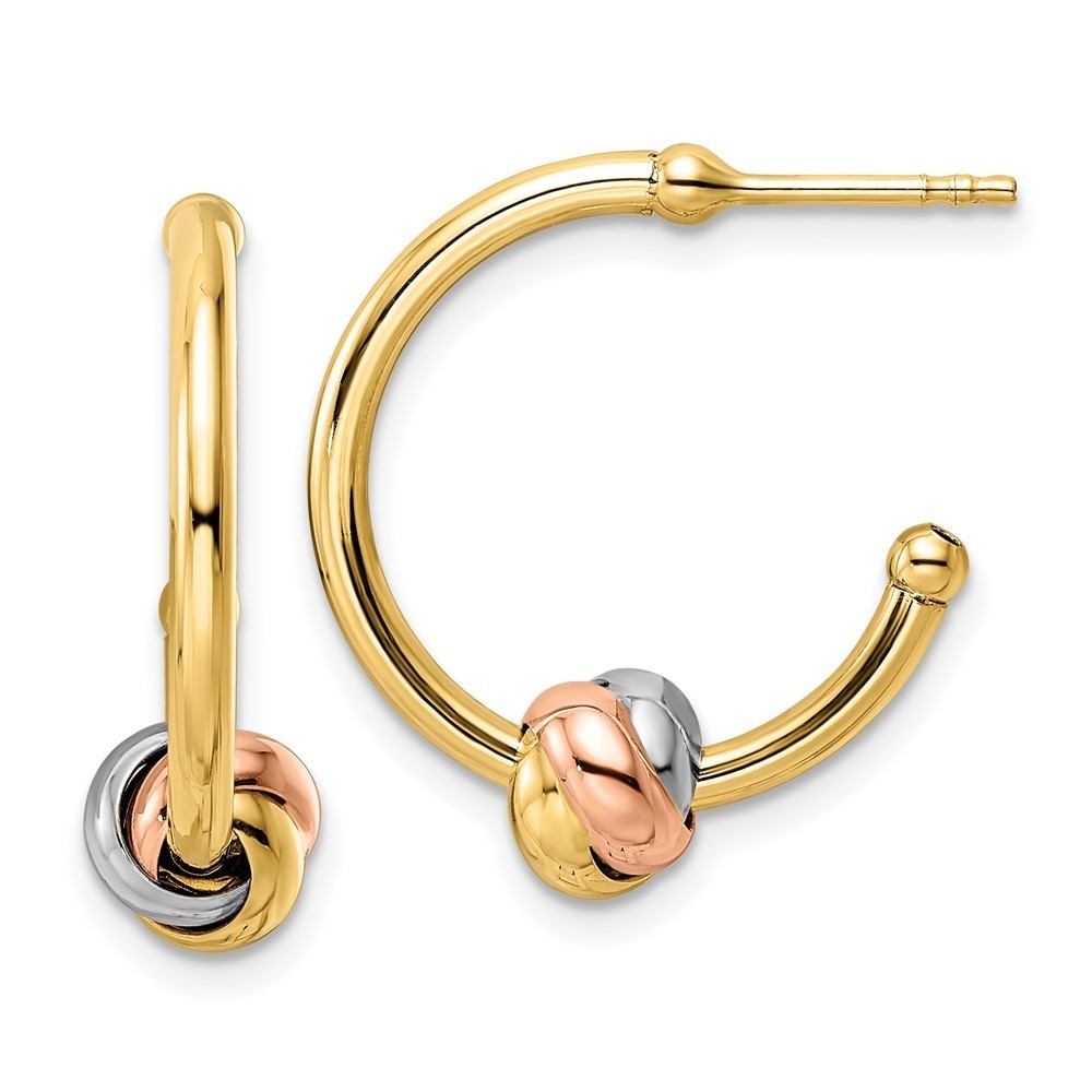 14k White & Rose Gold W Yellow Rhodium Knot J-Hoop Earring 20.25 L X 20.32 Mm W